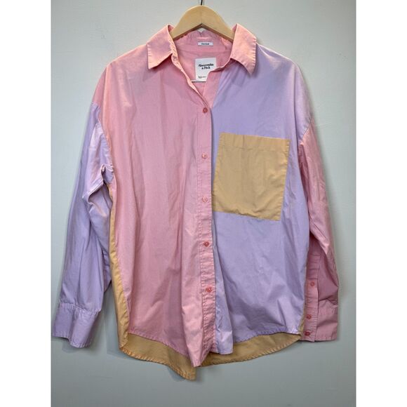 Abercrombie & Fitch Women's Size M Light Purple Pink Oversized Poplin Button Up - Picture 2 of 5